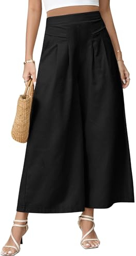 PASUDA Pantaloni Donna Pantaloni in Lino Estivi 7/8 Pantalone Gamba Larga Leggeri Larghi Pantaloni Elastici in Vita con Tasche Tinta Unita Casual Pantaloni Donna Comodi (Nero, XL)