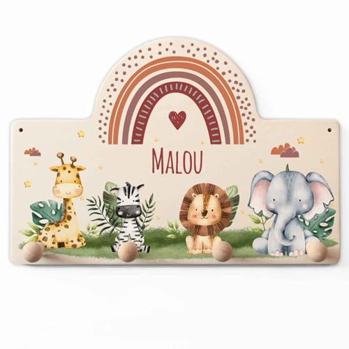 GRAVURZEILE Perchero infantil personalizado con nombre personalizado para habitación de bebé, perchero de madera con bonitos motivos para niñas y niños, decoración de habitación infantil, con