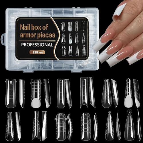 U-Shinein 12 Arten Dual Nail Forms, Nagelverlängerung Formen, 288 Stück Acryl-Tipps, Maniküre-Werkzeuge für Nageldesign, 01