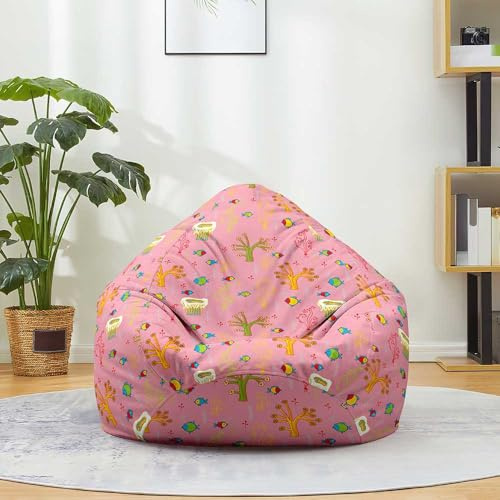 Treer Fodera per Pouf a Sacco Contenitore, Stampa di Pesce Copertura per Poltrona Sacco Senza Imbottitura, Lino Pouf a Forma di Pera Bean Bag Cover con Cerniera (Rosa,100x120 cm)