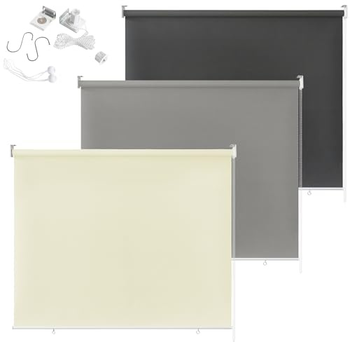 PEILU Verdunkelung Fensterrollo 140 x 240cm Verdunkelungsrollo Bohrmontage Rollo Seitenzugrollo UV Schutz & Lichtschutz Thermo-Rollo Außenrollos für Fenster & Tür (Grau)