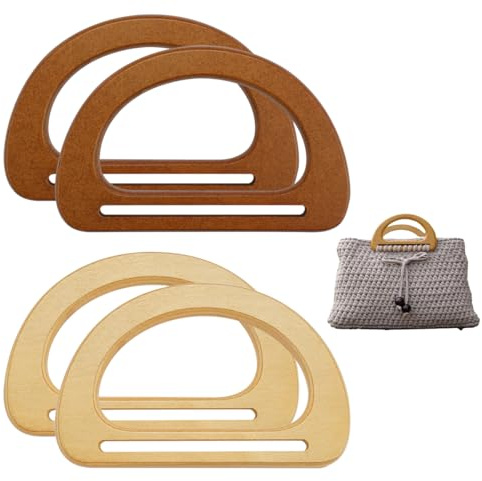 Manici per Borsa a Forma di D, 4 Pezzi Manici in Legno per Borse Uncinetto