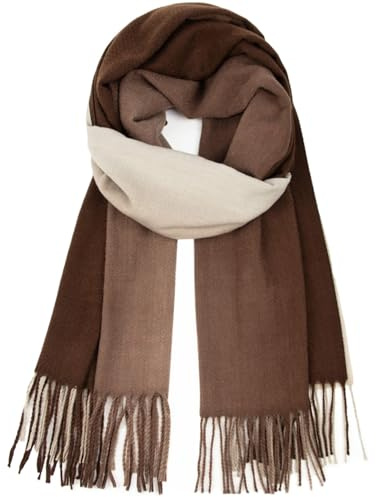 Glamexx24 Women's Winter Fashion Scarf: Women's Winter Scarf Set Knitted Scarf Oversized Square Blanket Scarf Scarf Fringes Poncho, Dark Brown/Light Brown, 165 x 70 cm