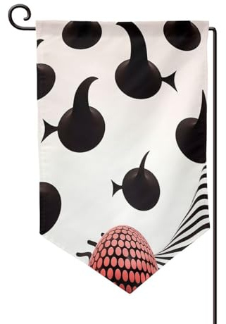Banderas de jardín de primavera para exteriores, fondo surrealista, colores rojo, blanco y negro, impresiones vibrantes de doble cara, perfectas para decoración de Pascua y al aire libre, esquinas