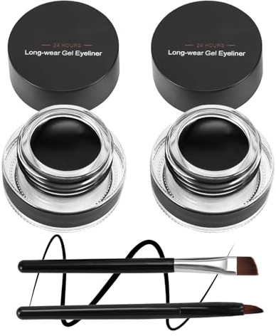 Boobeen 2 Colores Gel Delineador de Ojos Impermeable - Cejas Colores Gel Fórmula Larga Duración - Set de Maquillaje de Ojos con 2 Pack Pincel Delineador de Ojos y Pincel para Cejas (Negro y negro)