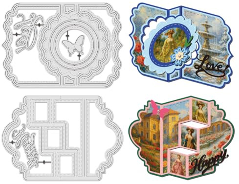 UNICRAFTALE 7 stycken 2 stilar 3D-kortform metallstansformar för korttillverkning scrapbooking rund rektangulär bakgrund stansning prägling för gör-det-själv popup-kort och fotoalbum
