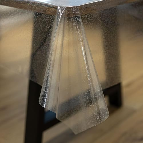 Transparente Wachstuchtischdecke Tischdecke abwaschbar Wachstischdecke pflegeleicht wasserabweisend Lotuseffekt Gartentischdecke mit Glitzer 180 x 120 cm mit Saum (Eingefasst)