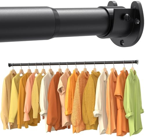 JWJK Adjustable Wardrobe Rail 43–103 cm, Heavy Duty 3.3 cm Metal Clothes Rail with Fittings, Black Closet Rod for Wardrobes, Laundry Room & RV
