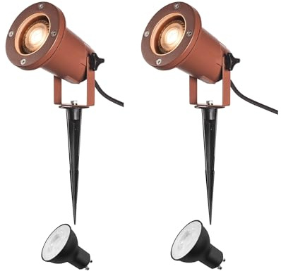 SLV NAUTILUS XL Set di 2 lampade da esterno per l'illuminazione di giardino, terrazza, sentieri, stagno, lampada da esterno | IP65, GU10, cavo da 1,5 m, con spina, ruggine