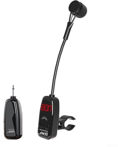 UHF - Sistema microfonico wireless per flauto e dizi, portata 40 m, display a LED, ingresso 3,5 mm, corpo in ABS, compatibile con altoparlanti e mixer