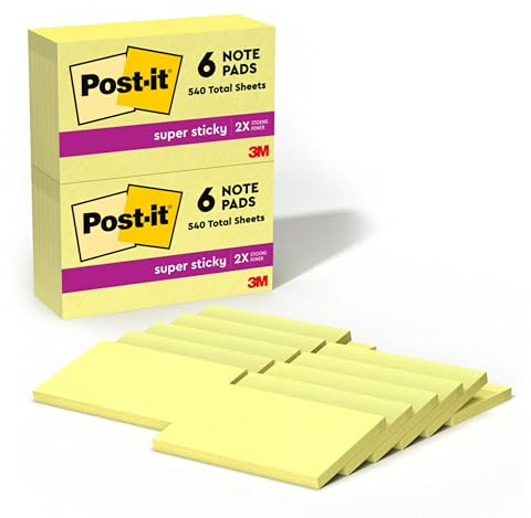 Post-it Super Sticky Removable Notes Pad 90 Sheets 76x127mm Ref 655-12SSCY [Pack 12] - Canary Yellow