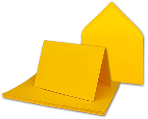 25x Faltkarten-Set DIN A6 mit DIN C6 Brief-Umschlägen - wellig gestanzter Rand - Honig-Gelb - 10,5 x 14,8 cm - Wellenschnitt Karten-Sets - FarbenFroh by GUSTAV NEUSER