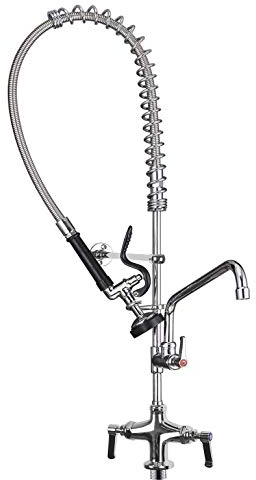 Commercial Pre Rinse Spray Tap, POUGEO Pedestal Single Hole Deck Kitchen Mixer Faucet Chrome with High Pressure Sink Spray Head and 12 inch Add on Spout,48 Inch High Pressure Taps