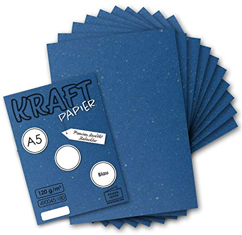 50 ark - Vintage kraftpapper i blått DIN A5 120 g m² blått återvunnet papper - 21 x 14,8 cm - ekologiska brevblad - kontorsmaterial -
