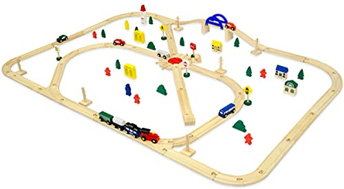 messefix Tren de Madera para Niños - Set con Rieles - Tren Juguete de Madera para Niños 3 Años - Niños Desde 3 años - Trenes de Juguete con Raíles y Muchos Accesorios - Trenes Juguetes de Madera