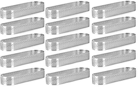 Juwaacoo 15 unidades serías moldes de tartaletas ovalados moldes perforados para hornear de acero inoxidable redondo anillo para espuma tartas quiche repostería moldes tarta