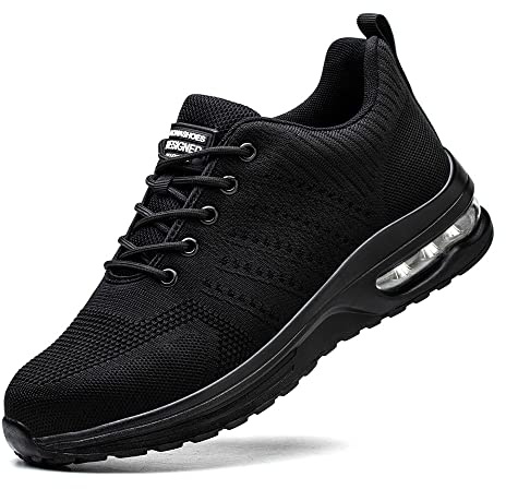 Rona Shoes Safety Shoes Safety Trainers Steel Toe Cap Trainers Work Shoes Lightweight Comfortable Slip On for Men Women Ladies Delta Black UK9.5 / EU44