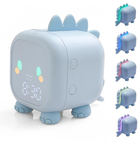 yotutun Sveglia Digitale per Bambini, Sveglia Dinosauro da Comodino con Colorata Luce Notturna, Snooze Mode, Timer Orologio Digitale da Tavolo per Ragazza Ragazzi, Regalo di Compleanno (Blu)