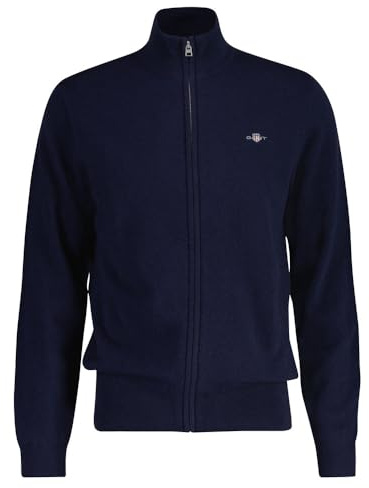 GANT Extrafin lammull dragkedja cardigan, marinblå, L