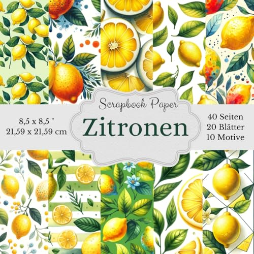 Scrapbook Papier Kollektion Zitrone: Bastelpapier für Scrapbooking-Alben, Karten, Geschenkverpackungen, Journaling Collagen und vieles mehr - Format 8,5 x 8,5 Zoll (21,59 x 21,59 cm)