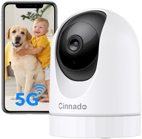 Cinnado 5MP Telecamera WiFi Interno - 5G/2.4GHz Videocamera Sorveglianza Interno Wi-Fi per Baby con Visione Notturna, Supporta Tracciamento del Movimento, Compatibile con Alexa
