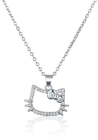 Manqyi diamant katt halsband, diamant tecknad katt halsband, söt kubisk zirkonia båge kattunge hänge halsband, roligt tecknat djur katt halsband kedja, för kvinnor tonårsflickor, Rostfritt stål