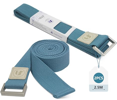 2 Stück Yoga Gurt, langlebige Baumwolle Yoga strap für Stretching, verstellbare Yoga Band für Yoga, Tanz, Gym Workouts (blau, 2,5m)