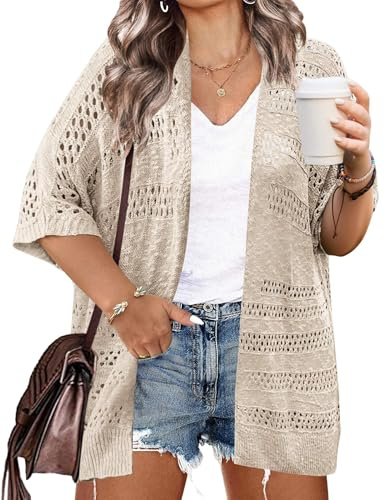 IN'VOLAND Plus Size Summer Cardigans for Women Lightweight Crochet Kimonos