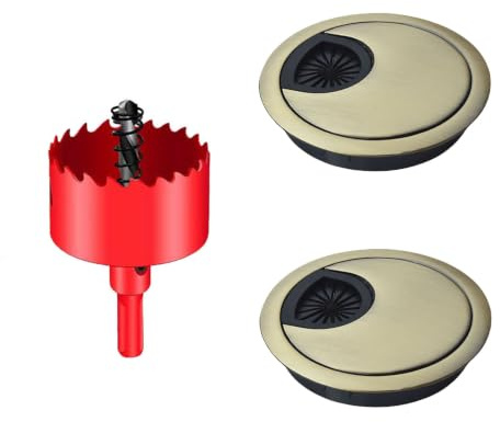 DuDuZui 2Pcs Bronze Desk Cable Grommets 80mm, Desk Cable Hole Cover | Cable Management kit, Cable Pass Through, Durable Cable Grommet, for Office Home Desktop Cable Organizer, with 1 Hole Saw