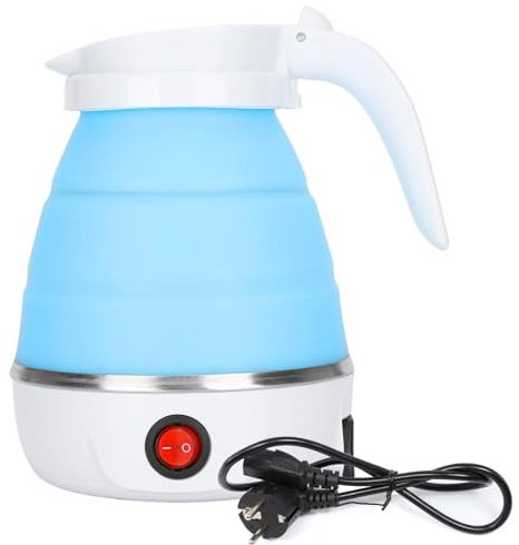 Fractoluxe Faltbarer Wasserkocher, 0.6L Reisewasserkocher Klein, Faltbarer Wasserkessel Camping 5 Minuten Schnelles Kochen Mini Wasserkocher für Outdoor Camping Wandern Survival (Hellblau)