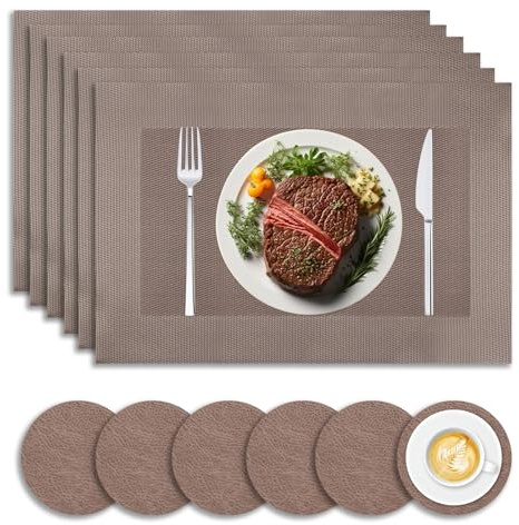 6pcs 45 X 30 cm Individuales para Mesa y 6pcs 10cm Posavasos de Cuero, Antideslizante Salvamanteles Individuales PVC, Resistente al Calor Manteles Individuales Lavables para Mesa De Cocina