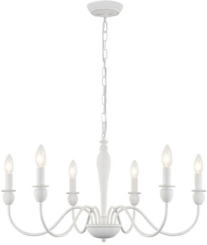 MRHYSWD Lampara Araña Blanco, 6 Luces Lampara Colgante Techo Vintage Lamparas de Techo Salon Lampara Techo Dormitorio Isla Cocina Pasillo Comedor, Lámparas Rusticas De Techo Sin E14 Bombillas