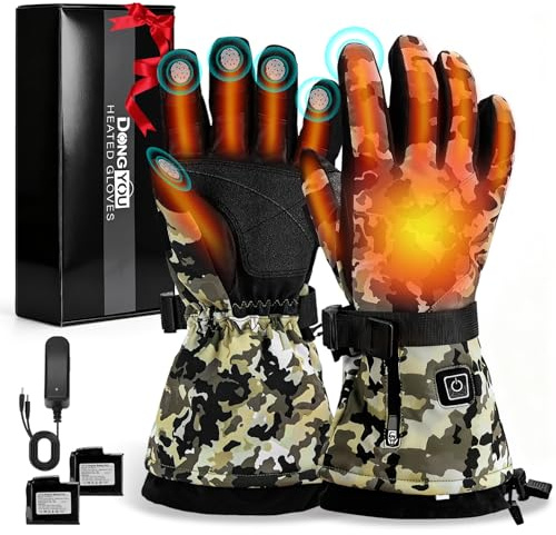 Lychee Guantes calefactables Recargables de Camuflaje, 7,4 V, 22,2 WH, Impermeables y Resistentes al Viento, para Camping.