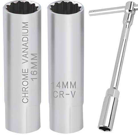 LYSPBAO 2 Stück Zündkerzenschlüssel 14mm und Zündkerzenschlüssel 16mm, Universal Flexible Zündkerzenstecker, Zündkerzen Nuss für Satz Werkzeuge Zum Entfernen von Zündkerzen, Autoreparaturen