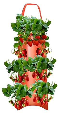 Pruojhw Upphängbar jordgubbskruka | Trädgård hängande odlingspåse för jordgubbar – planteringskärl för frukt blommor chiliodling utomhus balkong terrass trädgård