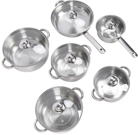 aqxreight Batterie de Cuisine en Acier Inoxydable Pots et Casseroles Set 11 Pièces Four à Induction Sûr Même le Chauffage Heavy Duty avec Différentes Tailles pour Divers Besoins de