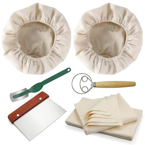 Bread baking accessories, fermentation basket bread (including baker's knife, stainless steel cutting knife, dough mixer, baker's linen, fermentation hat, 2 pieces), very suitable for professional and