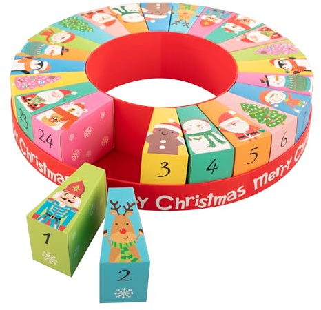 Idena 31492 - Calendrier de l'Avent à remplir, 24 boîtes-Cadeaux numérotées avec Motifs de Noël, Calendrier de Noël Rond d'environ 31,5 x 6,5 cm