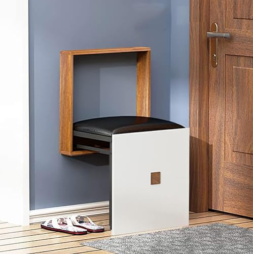 Taburete plegable para zapatos, silla de baño montada en la pared, asiento de ducha plegable de madera maciza, fácil instalación para pasillo y porche
