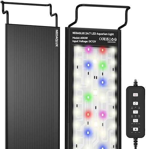 NEOAQLUX 24/7 LED Aquarium Light for 30-45cm Plant & Fish Tank, 12-Color & Gradient & Full Spectrum with Auto On/Off IP68, Brightness, Sunrise-Daylight-Moonlight, Extendable Brackets for Freshwater