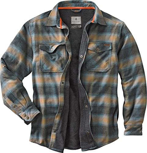 Legendary Whitetails Mens Thermal Lined Shirt Jacket Plaid Flannel Polyfill Insulated Shacket, Sky Plaid, MED