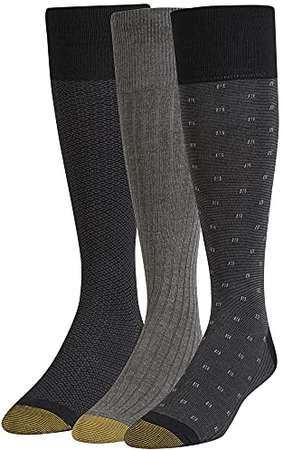 GOLDTOE Men's Over-The-Calf Dress Socks, 3-Pairs, Black/Charcoal, Large