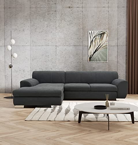 DOMO. collection Divano angolare Nika, divano a forma di L, angolo moderno, divano ad angolo, 277 x 156 x 78 cm (larghezza x profondità x altezza), grigio