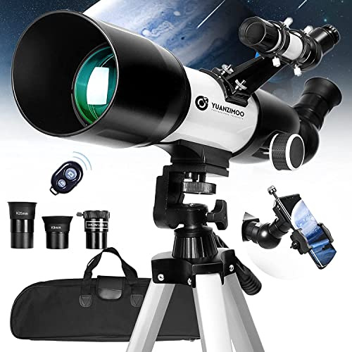 YUANZIMOO Teleskop 70 mm bländare 400 mm refraktor astronomiskt bärbart teleskop för vuxna nybörjare med stativ telefonadapter bärväska och trådlös fjärrkontroll