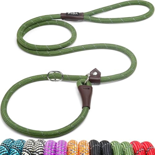 Fida Durable Slip Lead, 6 FT x 1/2 Heavy Duty Loop Leash, Comfortable Strong Rope for Large, Medium Dogs, No Pull Pet Training with Highly Reflective, Green