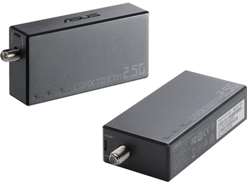 ASUS 2.5Gbps Ethernet Over Coax Adapter Starter Kit (MA-25 2 Pack), MoCA 2.5, High Speed Internet, Mesh backhaul, TV Streaming, MPS Security, Wall-mountable