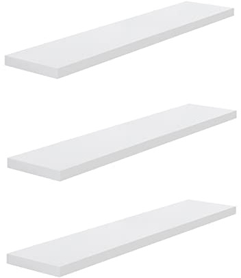 Roseley Set of 3 Floating Shelves 60cm High Gloss Wall Mounted Storage For Bathroom Bedroom Kitchen Office Living Room Book Display [White]