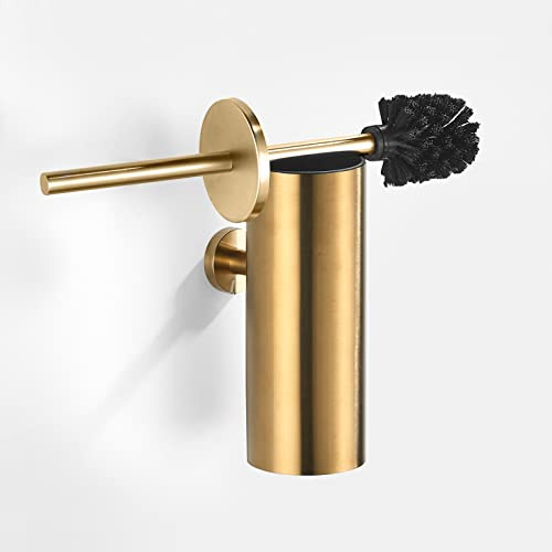 TINYROW Escobilla de Inodoro con Soporte para baño, Soporte para escobilla de Inodoro, Cepillo Limpiador de Inodoro, Cepillo de Inodoro montado en la Pared, Dorado Cepillado
