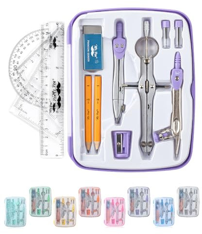 Mr. Pen- Geometry Set, 13 pcs, 3 Metal Compasses, Protractor, 6 Ruler | 45° & 30°/60° Set Squares, Pencils, Lead Refills, Sharpener & Eraser for Math, Drafting & Classroom Use