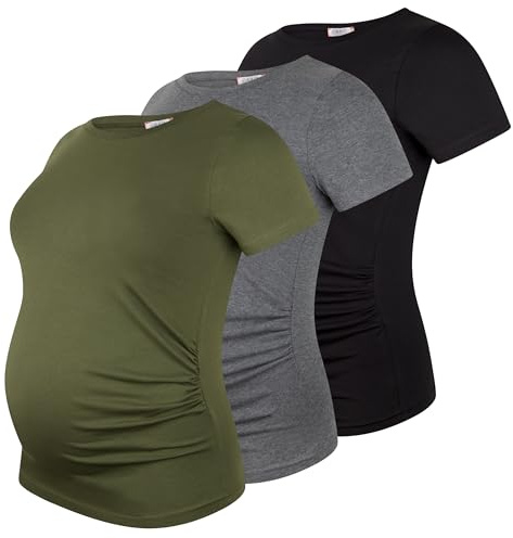 M.M.C. Mammaskjorta, uppsättning av 3, enfärgad, mammamode, graviditetsskjorta, kortärmad, Svart, mörkgrå, khaki, L